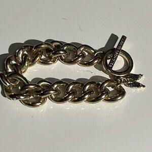 Vintage Gold Chain Link Bracelet with Rhinestones and Angel Wing Charm